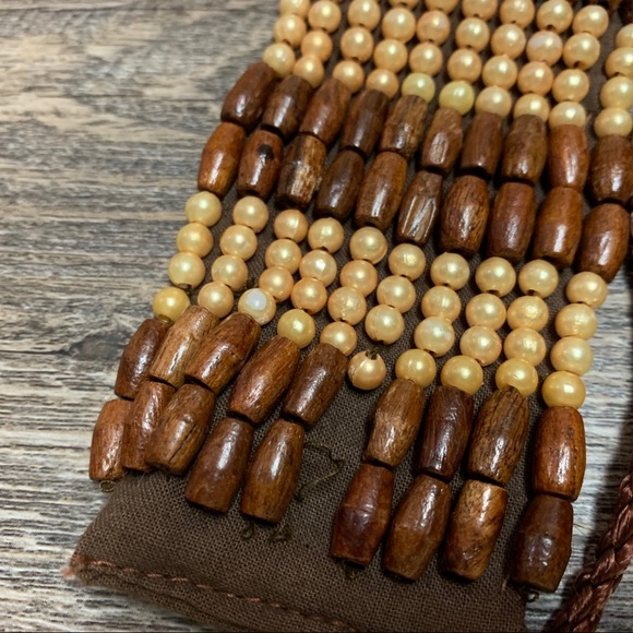 BABA CLOTHING WOOD and FAUX PEARL BOHO BEADED BELT - Picture 10 of 12